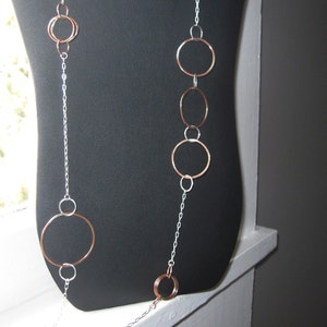 Sterling Silver and Copper Long Asymmetrical Circle Link Necklace image 1