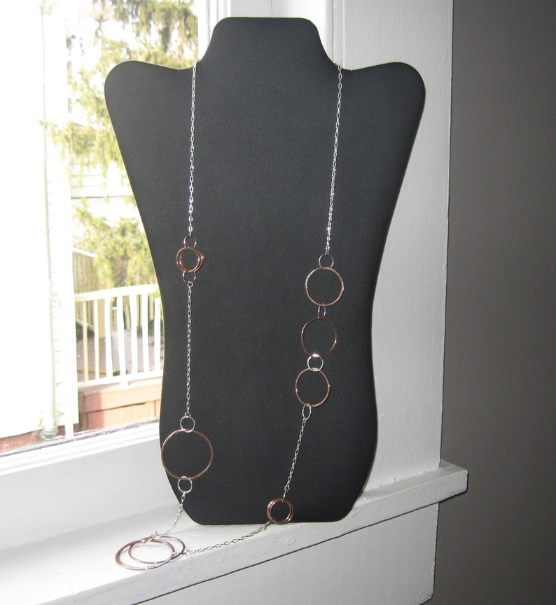 Sterling Silver and Copper Long Asymmetrical Circle Link Necklace image 4