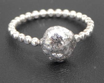 Sterling Silver Pebble Ring - Beaded Band