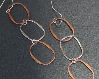 Mixed Metal Link Earrings - Copper and Sterling Silver