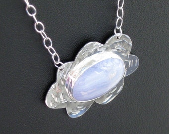 Happy Little Cloud Necklace in Sterling Silver and Blue Lace Agate