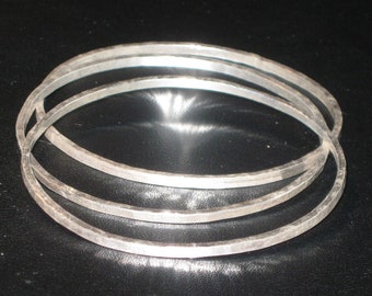 Sterling Silver Hammered Bangle Bracelets Set of 3