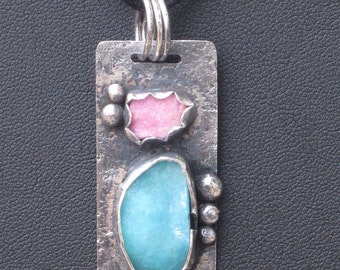 Sterling Silver Druzy Pendant Pink Cobalto Blue Hemmorphite - Out of the Rough