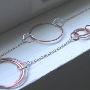 Sterling Silver and Copper Long Asymmetrical Circle Link Necklace image 5