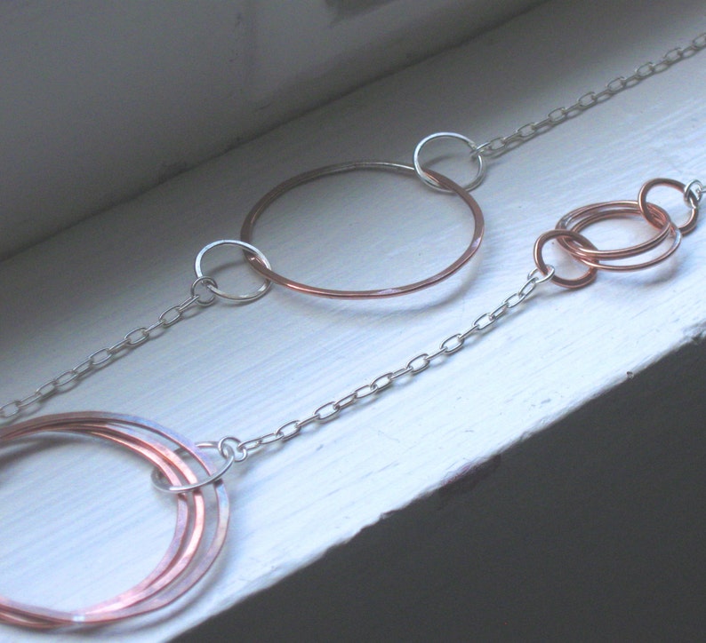 Sterling Silver and Copper Long Asymmetrical Circle Link Necklace image 5