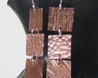 Multi-textured Copper Tile Dangle Earrings by Resurrection Silver