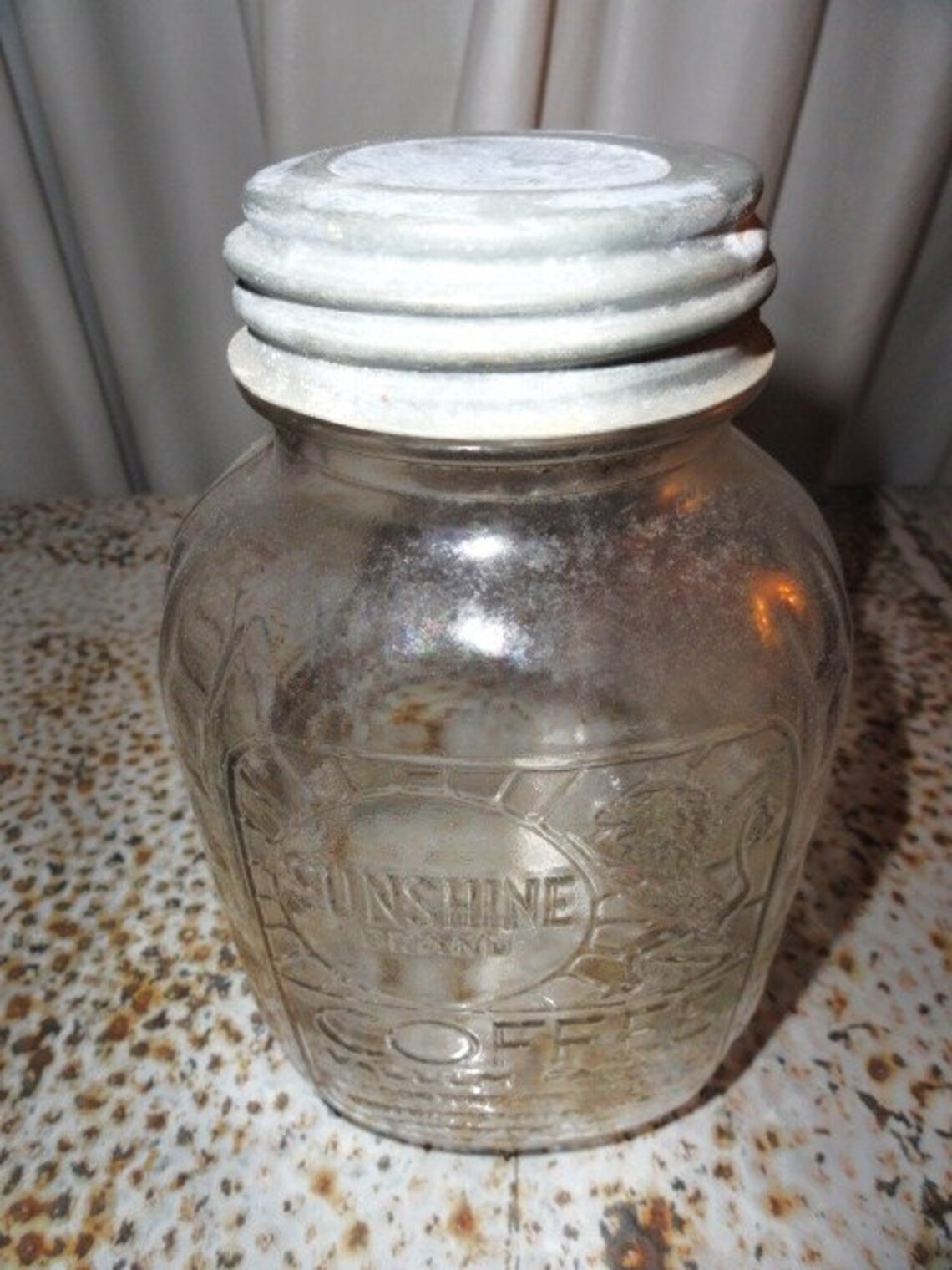 Vintage Coffee Jar Glass Sunshine Zinc Lid Large Etsy