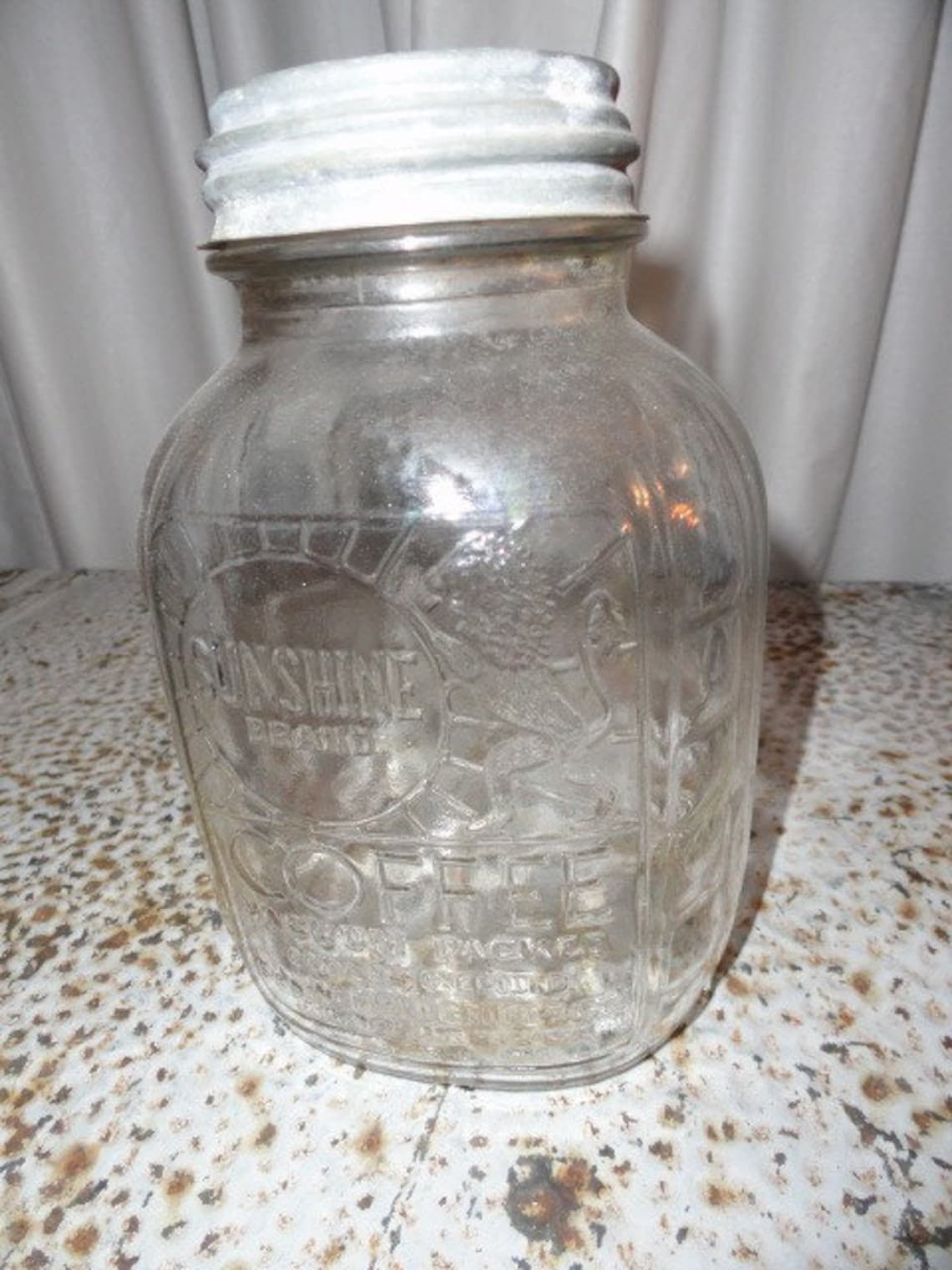 Vintage Coffee Jar Glass Sunshine Zinc Lid Large Etsy