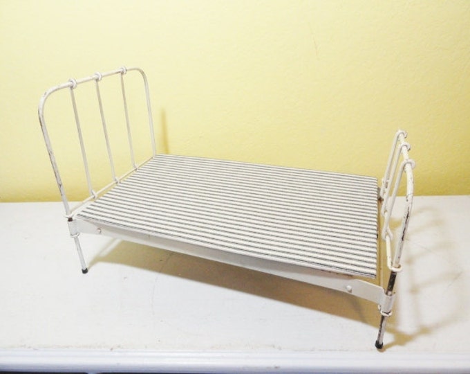 Vintage Toy Metal Doll Bed 19 Long White Iron Bed Look Etsy