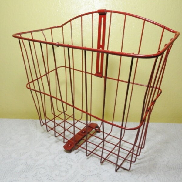 Vintage Bike Wire Basket Bicycle Book Red Basket Cruiser Style