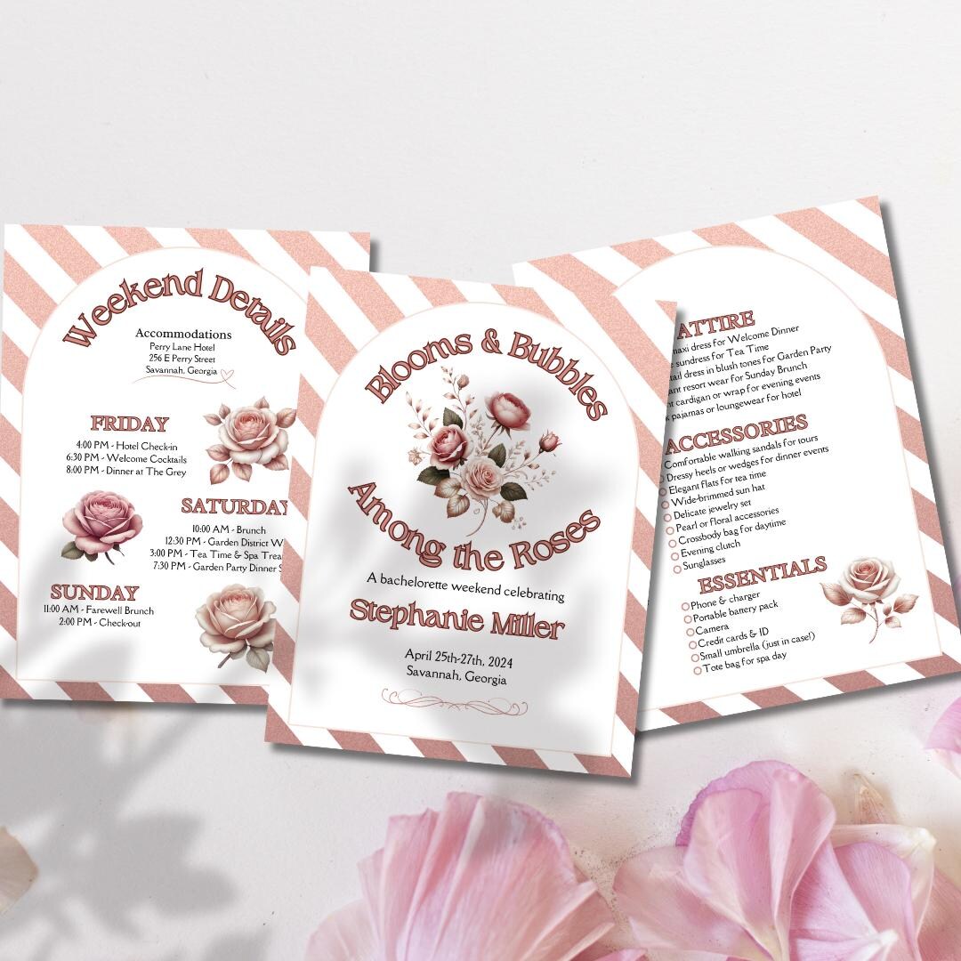 Bachelorette Itinerary Template Garden Bachelorette Party Invitation ...