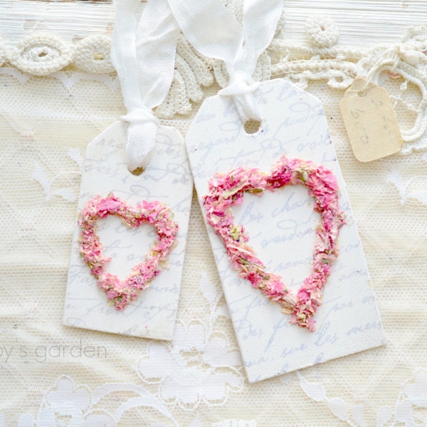 Flower Petal Heart Tags - Set of 6