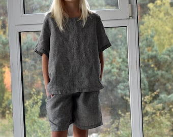 Kinder-Leinen-Set SHORTS & TOP / Leinen-Top für Kinder / Leinen-Shorts für Kinder / Kinder-Leinen-Shorts und Top / natürliche Kinderbekleidung / Leinen