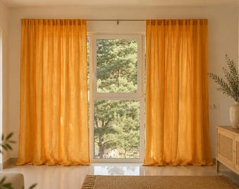 Organic Linen Curtain Panel | Stonewashed Linen Drapes with Hidden Tab Top | Custom Size Curtains | 100% Washed Linen Window Panels |