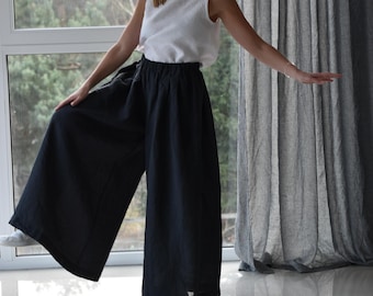 Damen-Hose und Oberteil aus Leinen / Outfit aus 100 % Leinen / Damen-Leinenkleidung / Set aus Hosen und Oberteil mit entspannter Passform / leichte Leinenkleidung