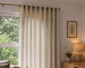 100% Linen Striped Curtains with Grommets | Natural Light Filtering Window Panels | Farmhouse, Coastal & Scandinavian Home Decor