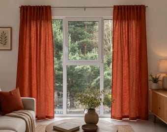 Organic Linen Curtain Panel | Stonewashed Linen Drapes with braid | Custom Size Curtains | 100% Washed Linen Window Panels |