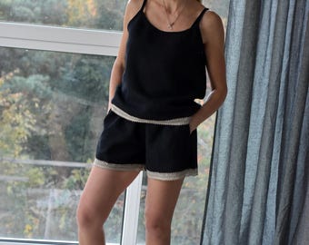 Leinen SPITZEN SHORTS & TOP Set / Damen Leinen Pyjama / Pyjama Set für Frauen / Übergroße Leinen Shorts / Plus Size Leinen Kleidung / Leicht