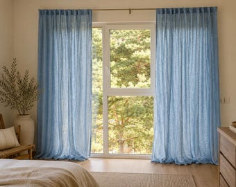 Organic Linen Curtain Panel | Stonewashed Linen Drapes with Hidden Tab Top | Custom Size Curtains | 100% Washed Linen Window Panels |