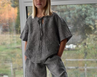 Kinder-Leinen-Set SHORTS & TOP / Leinen-Top für Kinder / Leinen-Shorts für Kinder / Kinder-Leinenkleidung / Kinder-Sommeroutfit