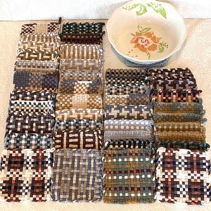 Woven Potholder | 6 Inch Loom-Made CottonHot Pad, Earthy Tones, Rustic Kitchen