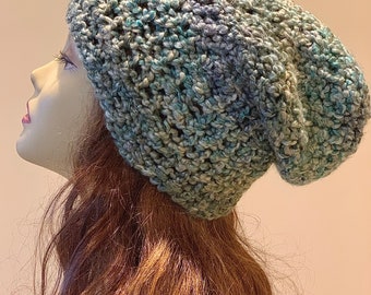 Blue and Green Soft Crocheted Yarn Hat