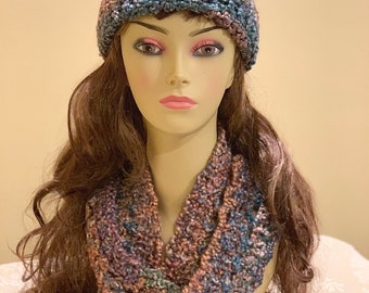 Rainbow Sunset: Silky Crocheted Hat and Short Infinity/Eternity Scarf Set, Soft Washable Matching Pair, Handmade Fashion Accessories