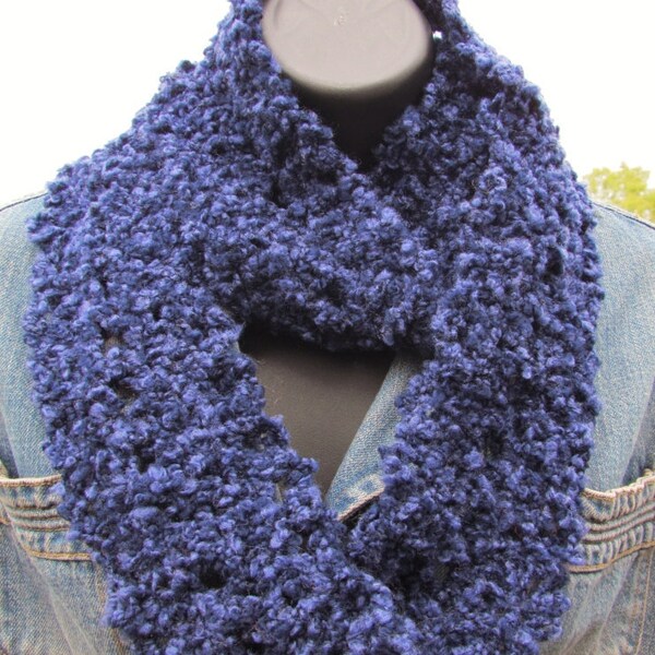 Navy Blue: Short Cozy Handmade Crocheted Scarf, Soft Washable Infinity, Eternity, Circle, Loop Design, Multiple Ways to Wear