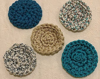 Washable Scrubbers/Coasters (Blue, Sand, White): Mix and Match Your Own Set, Choose Between 5, Great for Cleaning, Dishes, Table Decoration