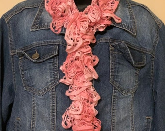 Pink Crochet Scarf Ruffle Infinity : Stylish Ombre Loop Crochet Accessory for Women and Teens