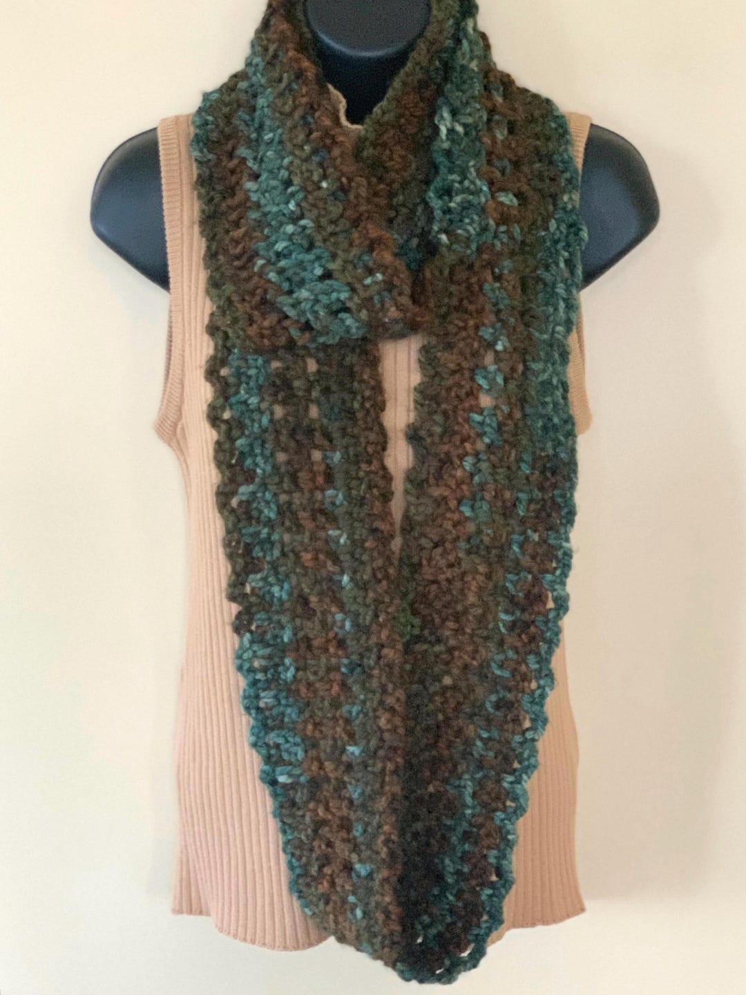 Handmade Green Brown Crochet Infinity Scarf | Chunky Yarn - Etsy