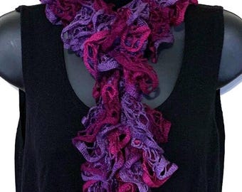 Handmade Purple Infinity Crochet Scarf - Elegant Ruffled Fashion Accessory for Women - USA Crafted