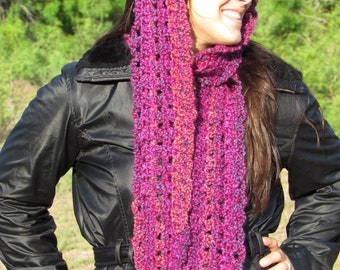 Hot Pink: Long Silky Handmade Crocheted Scarf, Soft Washable Infinity, Eternity, Circle, Loop Design, Multiple Ways to Wear