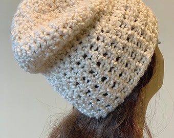 Cream: Silky Crocheted Yarn Hat, Soft Washable Beanie, Optional Brim, Unique and Versatile Design, Warm Cozy Cap, Handmade Fashion Accessory