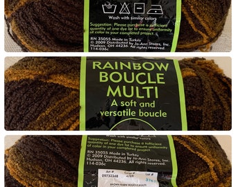 Brown Sensations Rainbow Boucle Yarn, Ombre 8 oz (621 yds), Acrylic/Nylon Synthetic Blend, Medium 4 Weight, For Crochet or Knitting