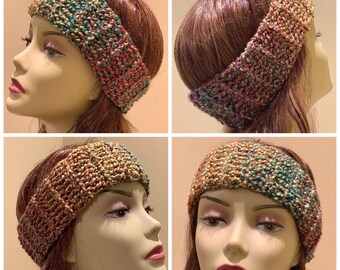 Green, Red, Yellow, Purple: Silky Handmade Crocheted Headband, Warm Washable Ear Warmers, Colorful Head Wrap Design, Cozy Fashion Accessory