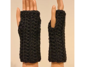 Black Soft Chunky Handmade Fingerless Mittens