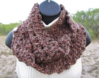 Brown Beige Short Infinity Scarf