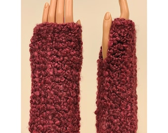 Maroon: Heavy Silky Handmade Crocheted Fingerless Mittens, Wrist Warmers, Multipurpose Gloves, Soft Washable and Dryable Yarn