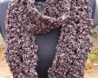 Short Black Brown Crocheted Infinity Cowl