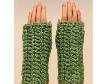 Green: Soft Chunky Handmade Crocheted Fingerless Mittens, Wrist Warmers, Multipurpose Gloves, Washable and Dryable Yarn