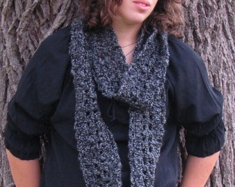 Deep Charcoal Gray: Long Silky Handmade Crocheted Scarf, Soft Washable Infinity, Eternity, Circle, Loop Design, Bold Look, Many Ways to Wear