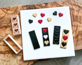 Vertical Tripple Pixel Heart Polymer Clay Cutter Set with Embosser/Cutter Set add-on option