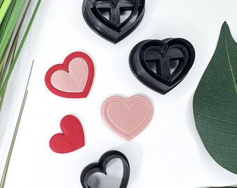 1.15 inch Polymer Clay Heart Cutter and Embosser Set, Great for Multi Color Clay Pieces