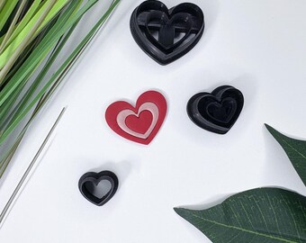 1.25 inch Polymer Clay Heart Cutter and Embosser Set, Multi Color Clay Friendly