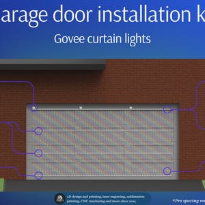May include: A garage door installation kit for Govee curtain lights featuring a magnetic booster bracket, chain spacers, weighted spacers, magnetic brackets, snap-on covers with cable management, and magnetic guilts for a 2-car garage door.