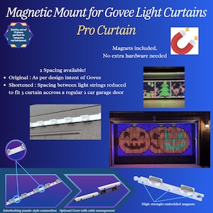 May include: Magnetic mount for Govee light curtains, set of 10 pieces. Features include interlocking puzzle-style connections, optional covers with cable management, and high-strength embedded magnets. Includes two spacing options for installation.