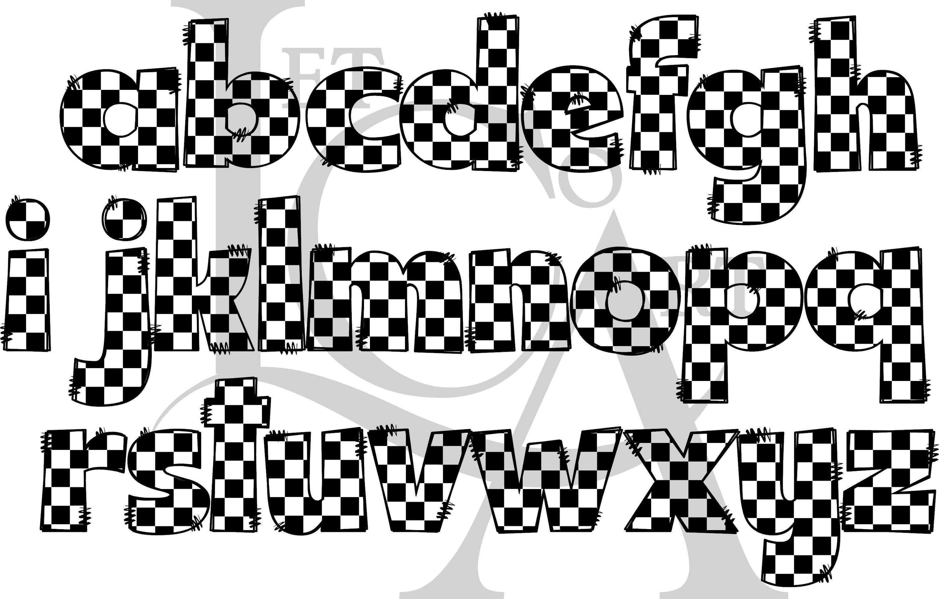 Doodle Checkered Letters Set Design, Black & White, PNG, Instant ...