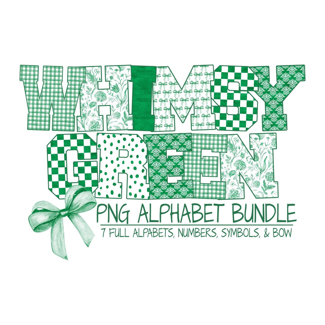 Green Coquette Alphabet PNG Set – 7 Letter Bundles Bows, Gingham ...