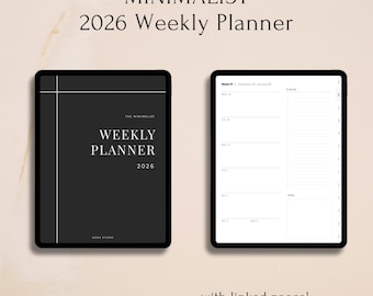 Planner digitale minimalista WEEKLY Planner 2026 per iPad, Goodnotes, Notability, collegamenti ipertestuali